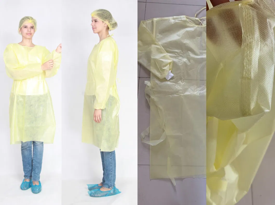 Yellow / Blue AAMI: Pb70 Level 2 Level 3 SMS 45 GSM /PP/PE/CPE& XXL Xxxl Size Disposable Waterproof Isolation Gowns with FDA, CE